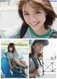 A collage of photos of a young woman sitting on a chair.